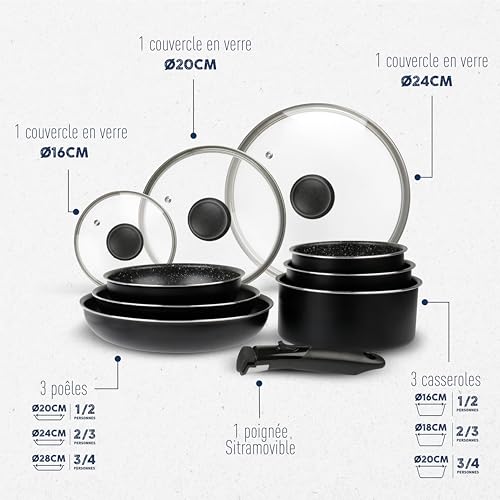 Batterie Cuisine 10P Aluminium Induction Manche Amovible Sitram – Image 4