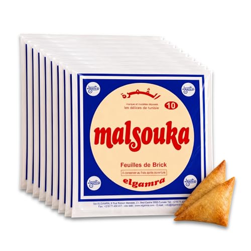 Gamra Brik Malsouka Pastry 100 Sheets pack, Feuille de Brick / Brique Wrappers for Ramadan, Spring Rolls, Samosa, Brique & Pastries, Thin Ready-to-Use Brika Dioul Dough Sheets