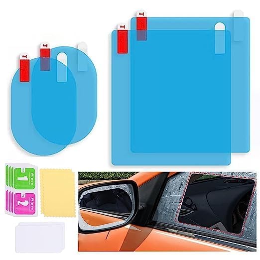 Catron Universal Car Accessories New Rear-View Mirror Waterproof Anti Fog Rainproof Anti-Water Protective Film Sticker for Car (Square - 2 PCs + Oval - 2 PCs)