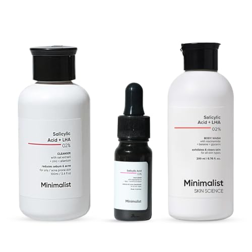 Image of Minimalist Salicylic Acid Complete Acne Care Mini Kit | Face Cleanser + 2% BHA Serum + Salicylic Acid Body Wash | Acne Treatment for Oily Skin, Blackheads & Body