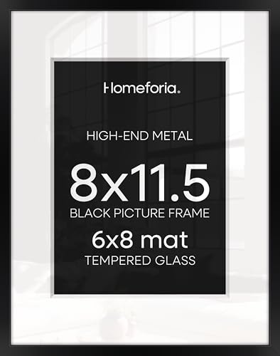 Image of Homeforia Black Picture Frame 8.5 x 11, High End Metal 8.5x11 Poster Frames with Mat 6x8 Photo, 8.5 x 11 Frame Matted to 6 by 8 Art, 8.5by11 Wall or Tabletop Frames, Tempered Glass, Wall Kit, Set of 4