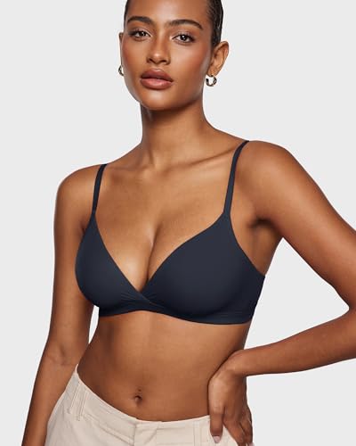Image of INLYRIC Women's Inbarely Triangle Bralette Comfortable Unlined V Neck Wireless Smoothing Bra Top Stretch