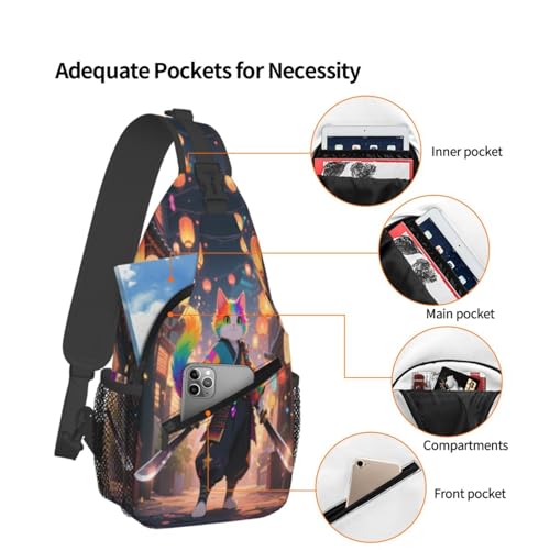 Image of Japanese Ninja Cat Crossbody Bag Sling Bag Backpack Chest Bags Shoulder Bag for Women Men
