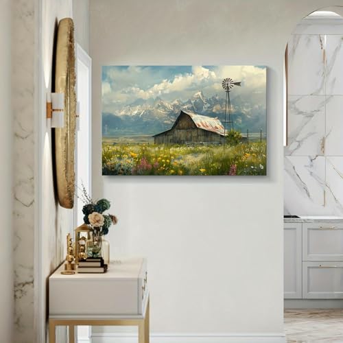 Moulin à vent rustique sur toile paysage ferme 50x77 - 4
