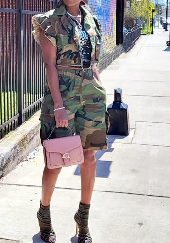 Vaceky Cropped Denim Jacket Women Distressed Camouflage Button Down Shirt Jean Jackets4