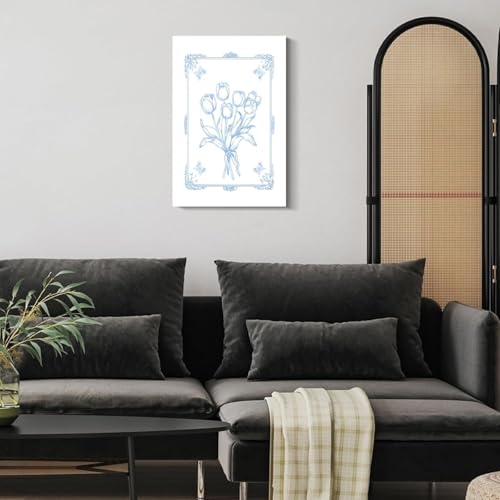 Affiche sur toile fleurie bleue 60x90 cm avec cadre moderne - 4