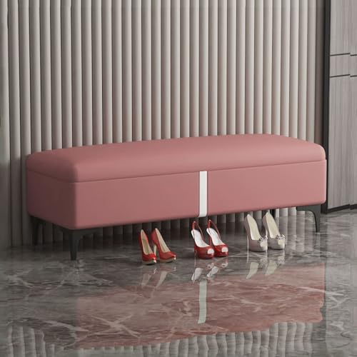 YCKEGEW Caja De Almacenamiento Otomana Extragrande, Banco para El Extremo De La Cama con Patas Metálicas, Banco Reposapiés Moderno De Piel Sintética con Tapa Abatible(Roze,100cm)