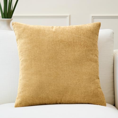 Image of Encasa XO Thick Chenille Throw Pillow Covers Set of 1 | Mustard - (20 inchx20 inch) (50x50 cm) | Decorative Accent Square Throw Pillow Cases for Couch, Home Decor, Sofa