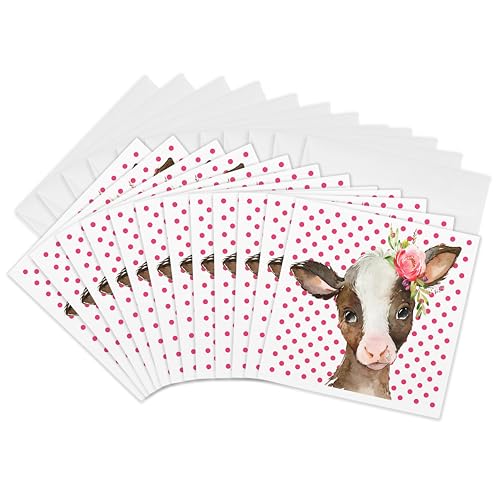 Cartes de vœux veau aquarelle 15x15 cm 3dRose lot de 12 correspondance