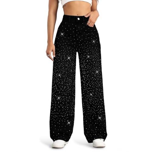 Image of Straight Leg Jeans for Women High Waisted Wide Leg Denim Pants