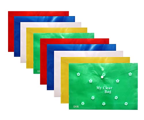 Image of Eclet A4 Document File Bag, Transparent Envelope Holder Storage Case, Snap Button Organizer, Clear Plastic Container for Papers, Stationery -10 Pack (Folder File)