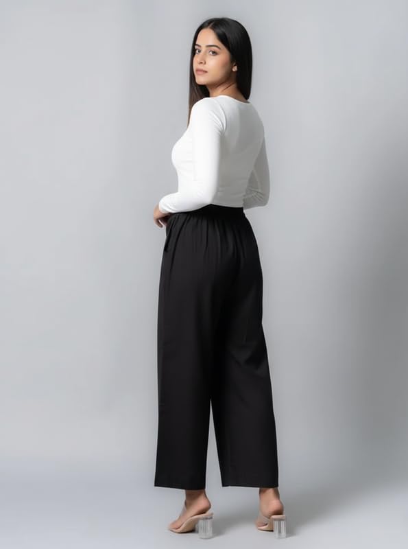 Image of Moirai Pure Cotton Wide Leg Women Trouser Stylish Mid Rise Relaxed Straight Fit Loose Pants Casual Travel Office Formal Wear