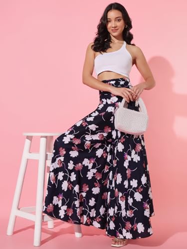 Image of Trend Arrest Navy Blue Printed Flared Palazzo