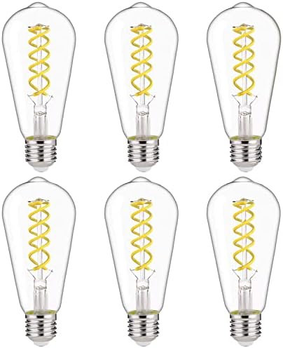 ST19(ST58) 4.5W Vintage Edison LED Bulb, Neutral White 4000K, Antique Flexible Spiral LED Filament Light Bulb, Dimmable 450lm, 4.5W Equivalent to 50W, E26 Medium Base, Clear Glass(4.5W-4000K-6 Pack)