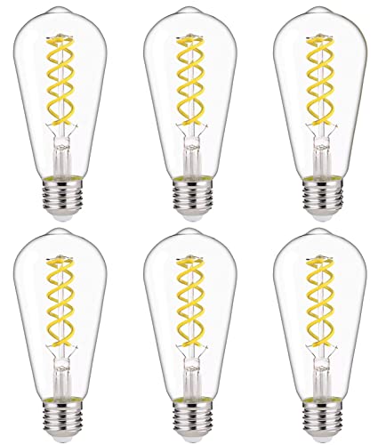St19(St58) 4.5W Vintage Edison Led Bulb, Neutral White 4000K, Antique Flexible Spiral Led Filament Light Bulb, Dimmable 450Lm, 4.5W Equivalent To 50W, E26 Medium Base, Clear Glass(4.5W-4000K-6 Pack) #TOP5