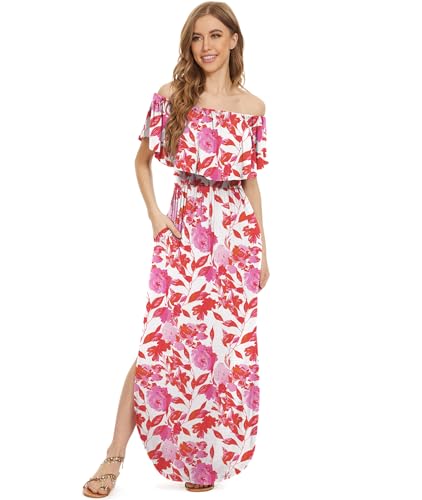 Image of LILBETTER Womens Off The Shoulder Ruffle Party Dresses Side Split Beach Maxi Dress