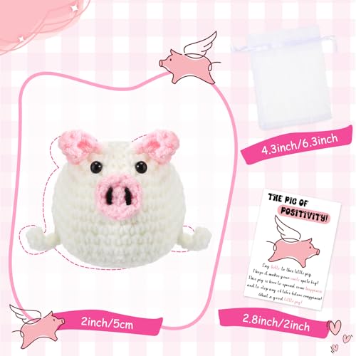 Image of HyDren 12 Sets Emotional Crochet Animal Encouraging Handmade Crochet Gifts Collectible with Positive Card Organza Bag for Valentine Employee Coworker Volunteer (Pig)