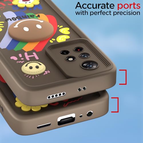 Image of Pikkme Back Cover for Redmi Note 11T 5G / Poco M4 Pro 5G | Soft Silicone| Cute Rainbow Smile & 3D Cartoon Flower Design | Shockproof Raised Camera Protection Bumper Case (Brown)