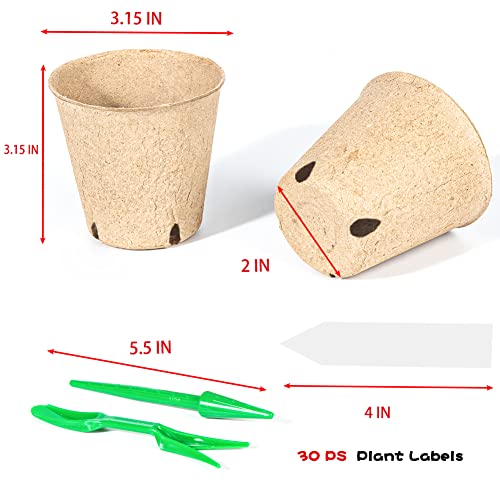 Baxrou 120 Pack 3.15 Inch Peat Pots Plant Starters for Seedling, Biodegradable Herb Seed Starter Pots Kits, Garden Germination Nursery Pot wit 30 Plant Labels, 2 Transplant Tools. - Thumbnail 2
