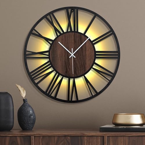 Mee 2ou 24 Inch Large Metal Wall Clock with Voice and Light Sensor Night Light, Glow in The Dark Non-Ticking Silent Battery Operated Decorative Oversized Wall Clock for Bedroom Living Room Decor