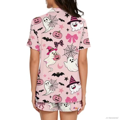 Image of Renewold Button Down Womens Pajama Set Short Sleeve Loungewear Bow Nightwear Sleepwear Night Suit Tops Shorts 2 Pieces