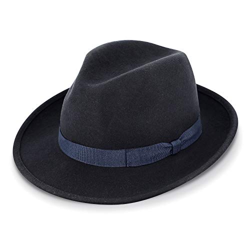 fiebig Fedora Sombrero de Fieltro de Lana | Bogart Sombrero para Mujeres y Hombres | Ajuste Cómodo en Verano e Invierno | Gorra clásica (56-M, Azul Marino) Cover