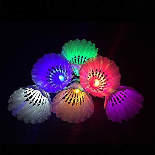 Zhenan Led Badminton Shuttlecocks Dark Night Glow Birdies Lighting For Outdoor & Indoor Sports Activities (Feather_6Pcs) #TOP4