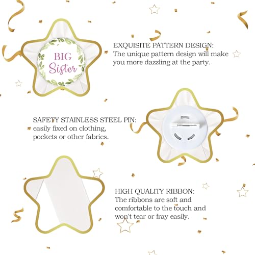 Big Sister Tinplate Badge Pin, White Rosette Big Sister Button for Child's Birthday, Greenery Sister To Be Award Badge Pin, Girl's Birthday/Baby Shower Party Decorations3