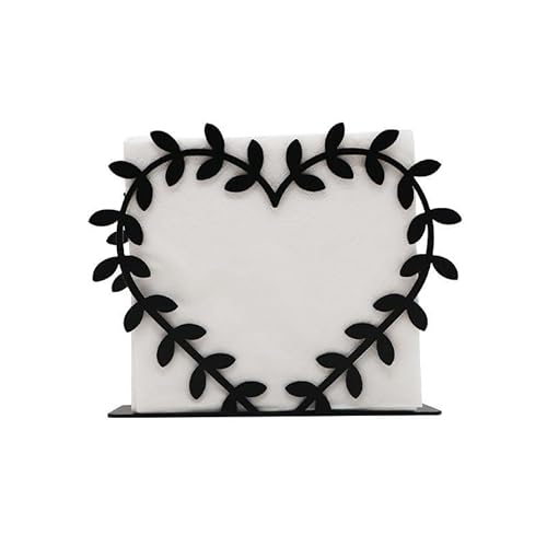 Decorative Metal Napkin Holder with Heart-Shaped Leaf, Table Paper Towel Storage, Mail Organiser, Black