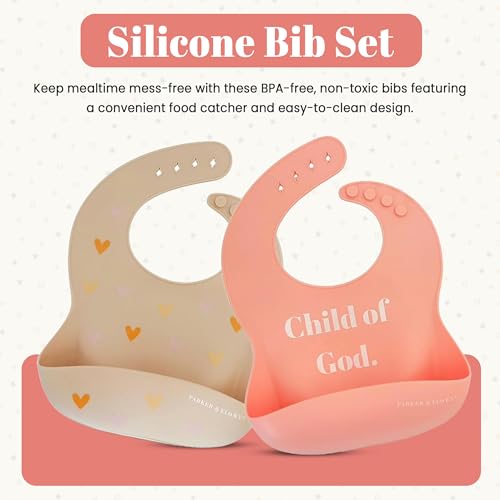 PARKER & ELOWYN Silicone bibs | Pack of 2 Silicone Bibs for Baby Boy or Girl | 100% Silicone Bibs for Babies 6-72 months2
