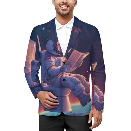 Outeres Spacees Astronaut Men's Suits Dress Business Formal Suit Print Jackets Coat For Wedding Party