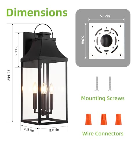 Image of 25'' Large Outdoor Wall Lights, Modern Black Exterior Sconce Light Fixture