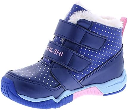 TSUKIHOSHI 7519 IGLOO Strap-Closure Machine-Washable Snow Boot with Wide Toe Box and Slip-Resistant, Non-Marking Outsole - Navy/Pink, 10.5 Little Kid (4-8 Years)