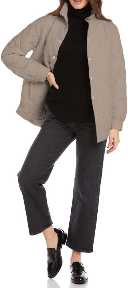 Grlasen Womens Lightweight Quilted Jacket Fall Button Down Puffer Jackets Loose Fit Stand Collar Warm Coats Outerwear - Image 5