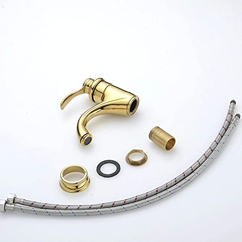 Mitigeur céramique salle de bain monotrou robinet classique pour lavabo et vasque rétro doré - 5