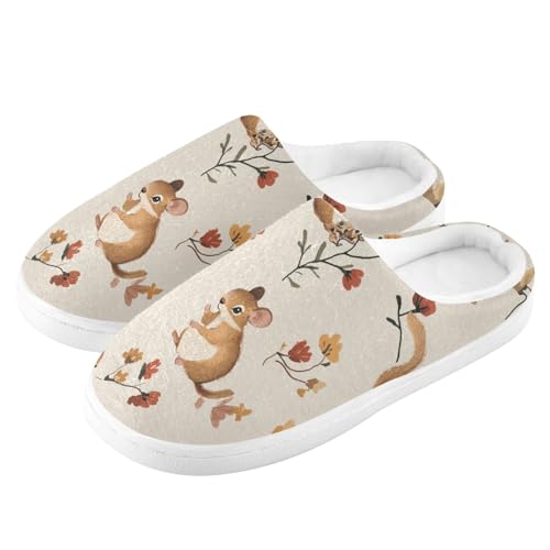 JUNZAN Beauty Squirrel animal Beige Womens House Cotton Slippers Soft Memory Foam Travel Slippers for Bedroom Funny Presents 6-74