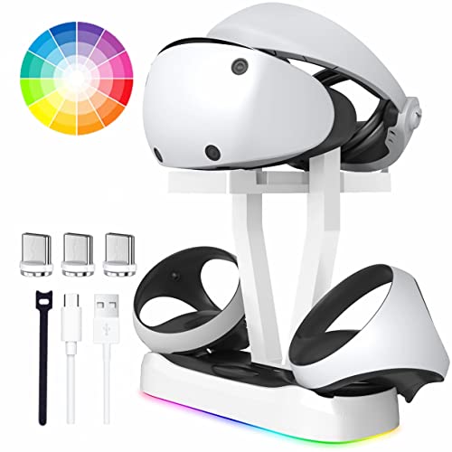 JoyHood Charging Station for Playstation VR2, PS VR2 Controller Charging Dock with RGB Light and 3 Type-C Magnetic Adapters, Charging Station with Headset Holder Storage for PS VR2 Sense Controller