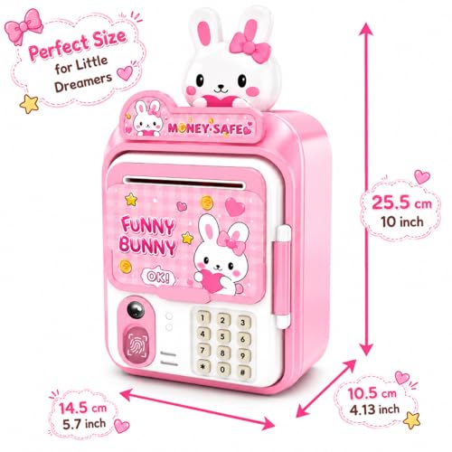 Image of Magicwand ATM Piggy Bank|Mini ATM|Coin Bank Money Saving Box with Password,【Pink】 Kids Safe Money Bank for Kids with Auto Grab Note Slot