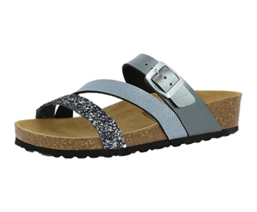 Lico NATURAL GLITTER Damen Pantoletten, Anthrazit, 39 EU