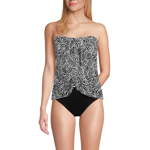 Lands' End Women's Chlorine Resistant Mesh Bandeau High Leg Fauxkini One Piece Swimsuit