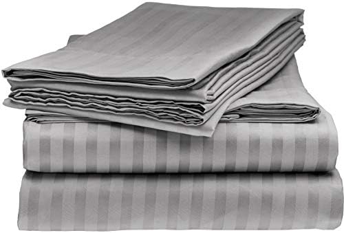 Elegante 1800 Premier Series Striped 4pc Queen Bed Sheet Set, Grey