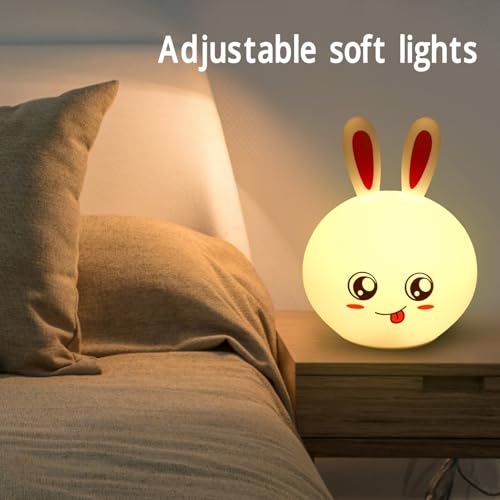 Image of One94Store Big Face Rabbit Silicone Night Light - Color Changing LED Cute Lamp with Touch Sensor Control | USB Rechargeable, Perfect Decoration for Kids Bedroom Decor (Pack of 10)