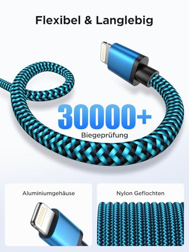 iPhone Ladekabel 2M 3Pack, Lightning Kabel [MFi Zertifiziert] Ladekabel iPhone Schnellladekabel Nylon iphone Kabel Fast USB Lightning Kabel für iPhone 14 13 12 11 Pro Max Mini XS X 8 7 6 6s Plus 5 SE 5