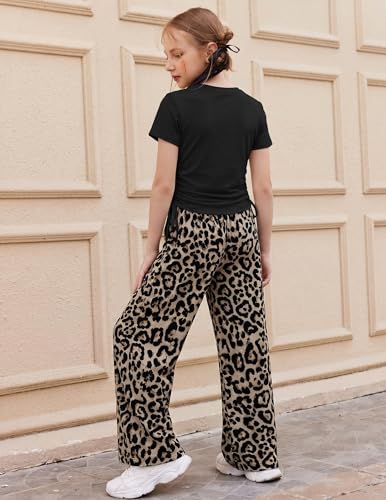 Image of Arshiner Girls 2 Piece Outfit Ruched Drawstring Tops and Wide Leg Pants Set