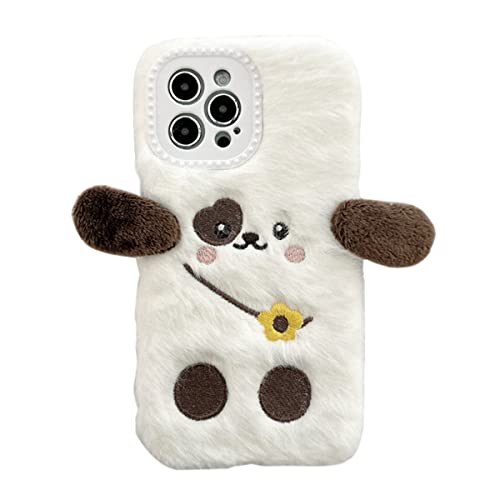 AQUYY Plüsch Schutz Hülle für iPhone XS Max Case, Süße Stickerei Flauschige Pelzig Hund Handyhülle, Weiche Winter Warme Stoßfest Anti-Kratz Plüsch Hülle für iPhone XS Max Cover