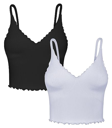 Image of Sunzel Tank Top for Women, V Neck Seamless Ribbed Crop Camisole with Ruffles