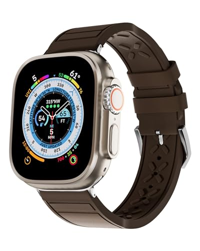 OUTVI Correa deportiva para Apple Watch Ultra 2 Series 9 8 SE 2 45mm 44mm 42mm 41mm 40mm 38mm FKM Fluororubber resistente para iWatch 7 6 5 4 3 2 1 mujeres hombres marrón 38-41
