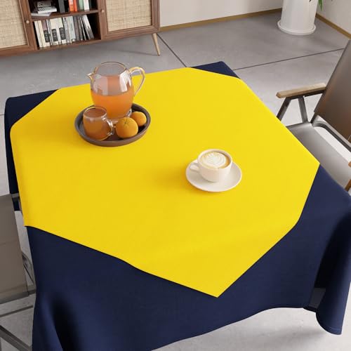 Image of Encasa XO Dining Table Cover Cloth for 4 Seater | 90x90 cm Cotton Canvas Square Table Cloth | Machine Washable Tablecloth for Indoor & Outdoor Use - Sunbeam Yellow Solid Color