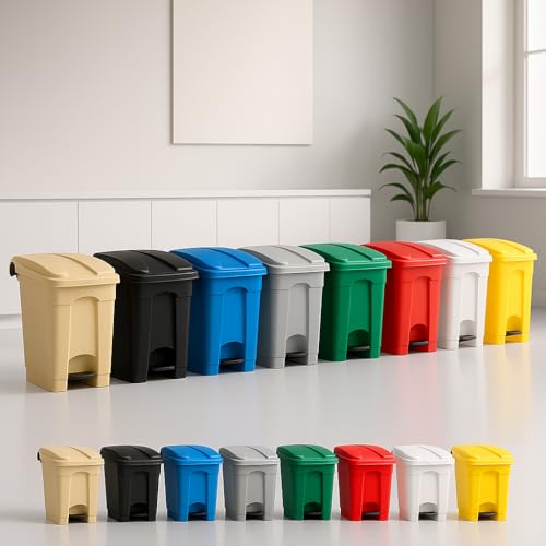 Caneca de basura rectangular beige de 8 galones con pedal miniatura 6