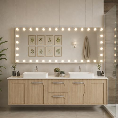 Image of WTTY 84 inchx32 inch Hollywood Vanity Mirror with Lights, Wall-Mounted Makeup Mirror with 3 Color Temperatures, Stepless Dimmable Bulbs, Anti-Fog & Shatter-Proof